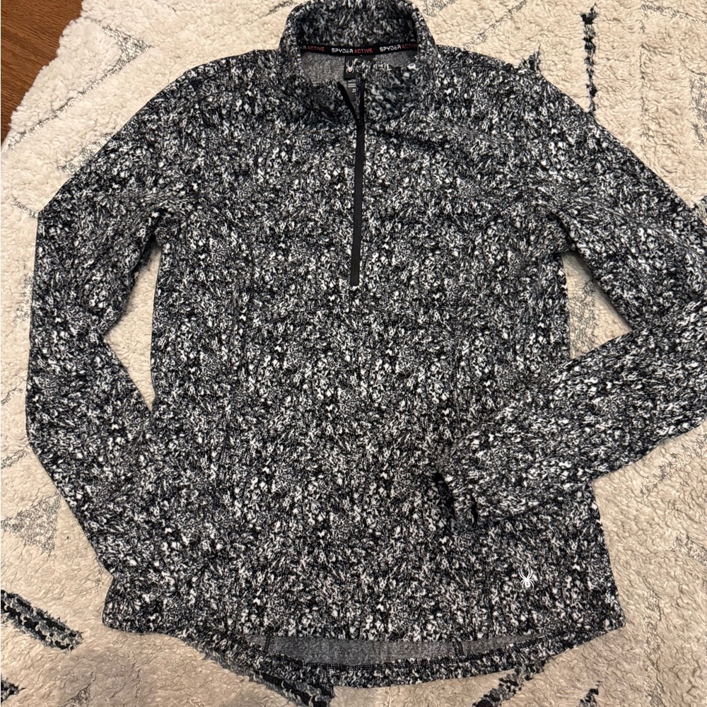 Spyder Active Black/Gray Fleece Jacket Partial Zip Fitted Style Size M